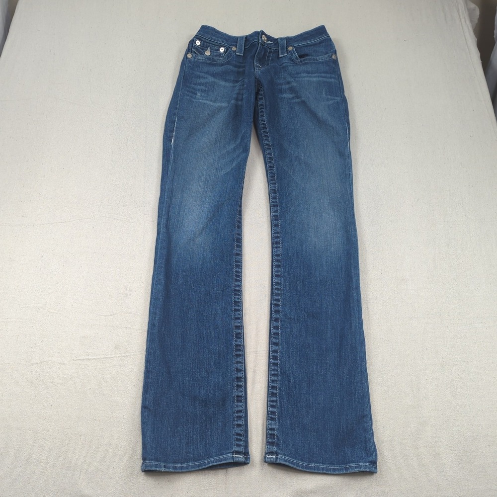 True Religion Jeans Womens 29 Blue World Tour Straight Bling Embelished